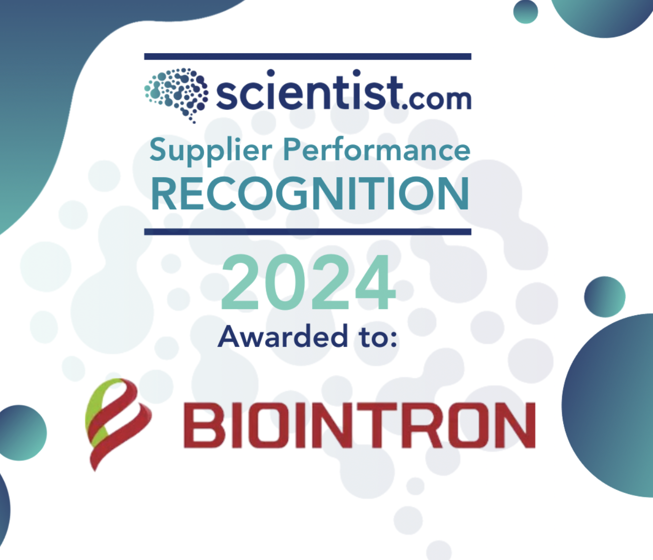 Biointron Recognized with 2024 Scientist.com Supplier Performance Recognition Award!