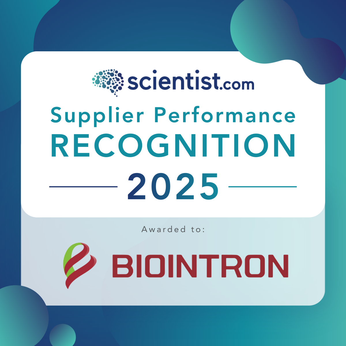 Biointron Awarded 2025 Scientist.com Supplier Performance Recognition Award